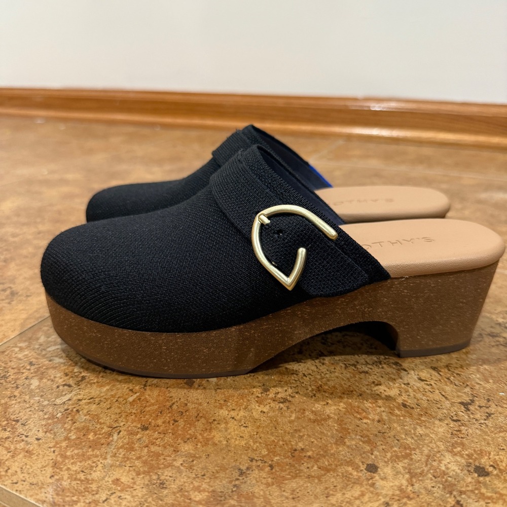 Rothys The Classic Clog Black Platform Buckle Knit Shoes Womens Size 8 NWOB - Picture 4 of 10